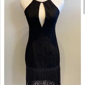 Minuet Black lace fringe dress